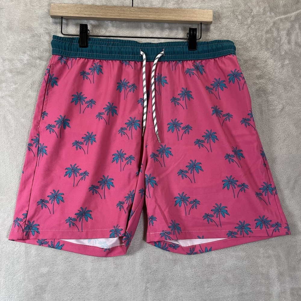 Public Record Swim Trunks Mens M Pink &‎ Teal Palm Trees
